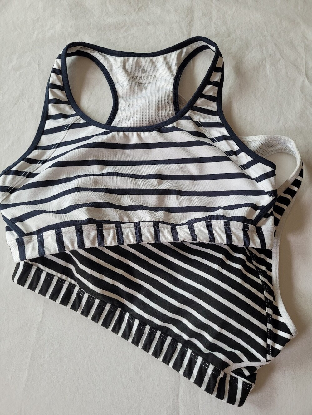 Athleta Black & White Striped Racerback Sports Bras - Twin Pack Size Ml - Picture 2 of 10